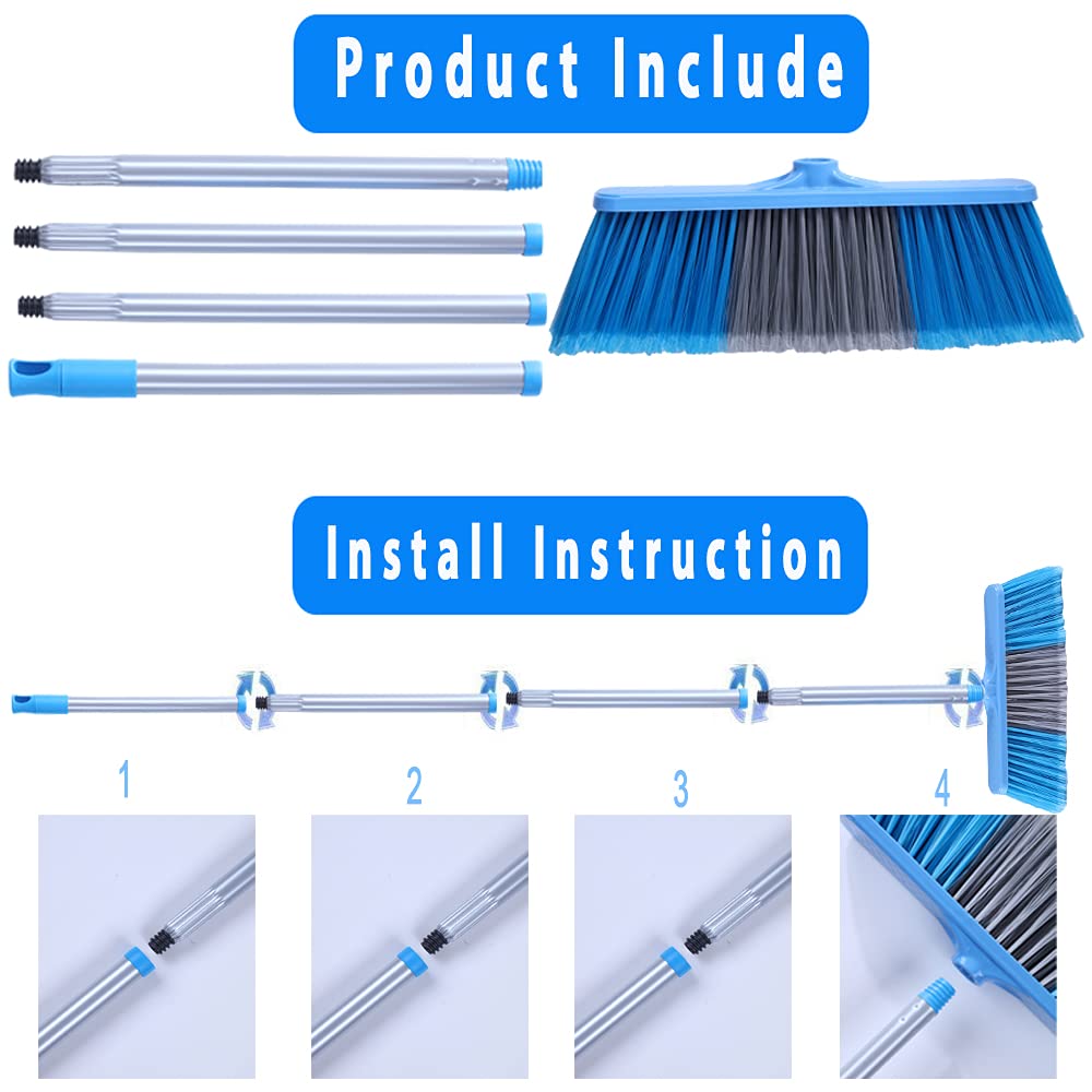 YONILL Indoor Outdoor Broom with Long Handle, 53" Angle Brooms for Floor Cleaning Sweeping Broom for Garage, Patio, Garden, House and Kitchen