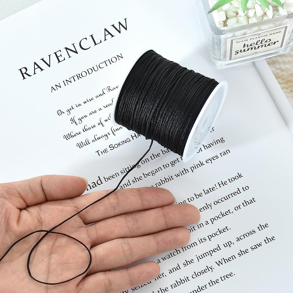 TONIFUL 1mm x 100 Yards Black Nylon Cord Satin String for Bracelet Jewelry Making Rattail Macrame Trim Cord Necklace Bulk Beading Thread Kumihimo Chinese Knot Craft
