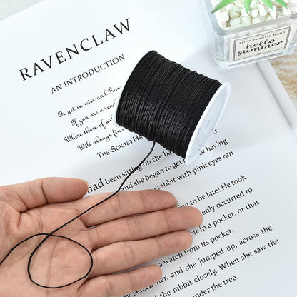 TONIFUL 1mm x 100 Yards Black Nylon Cord Satin String for Bracelet Jewelry Making Rattail Macrame Trim Cord Necklace Bulk Beading Thread Kumihimo Chinese Knot Craft