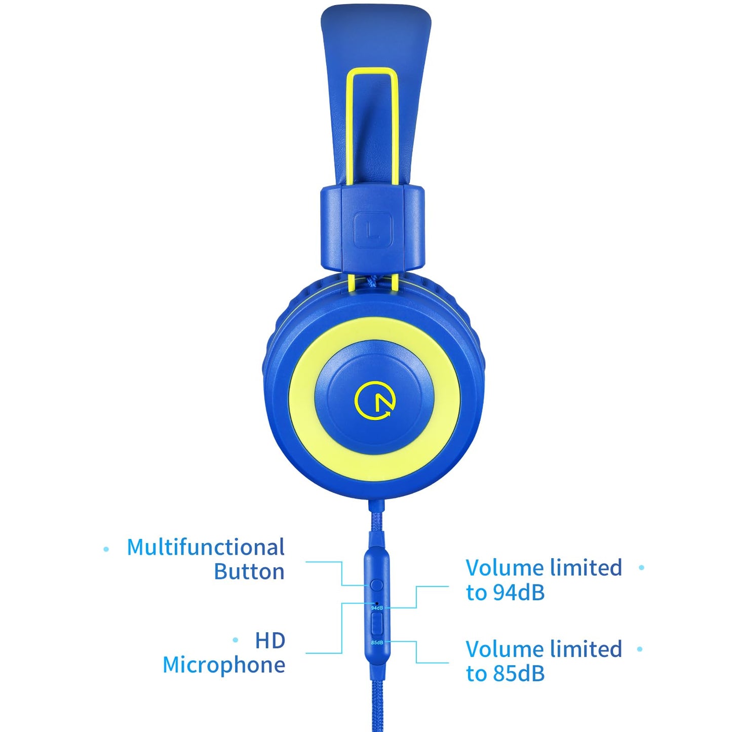 noot products Kids Headphones with Microphone K12 Stereo 5ft Long Cord with 85dB/94dB Volume Limit Wired On-Ear Headset for iPad/Amazon Kindle,Fire/Toddler/Boys/Girls/School(Blue/Lime)