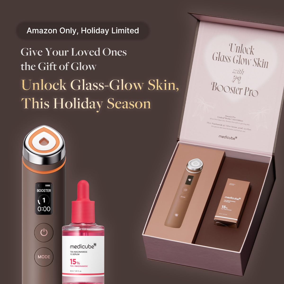 medicube Booster Pro Holiday Gift Set, Amazon Exclusive | Limited Mocha Booster Pro + TXA Niacinamide Serum | Gift for Women & Men | Perfect for Holiday Gifting & Self Care | Korean Skin Care Kit