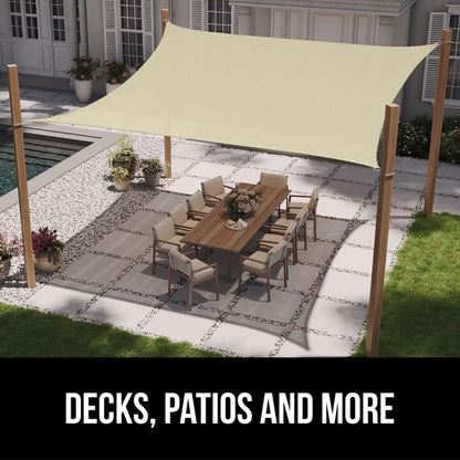 GORILLA GRIP Heavy Duty Sun Shade, UV Protection Fade Tear and Rust Resistant Rectangle Sunshade Canopy, Curved Edges Blocks Sunlight, Breathable Sail, Outdoor Patio, Lawn Garden 10x13 FT Butter Cream