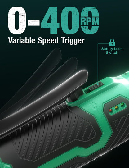 KIMO 3/8" Extended Electric Ratchet Wrench Set, 40 Ft-Lbs 400 Rpm 12V Cordless Ratchet Wrench w/ 2-Pack 2.0 Ah Batteries, 1 Hour Fast Charger & 8 Sockets, Power Ratchet w/Variable Speed & LED Light