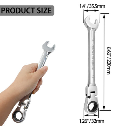HARSKIYER 16mm Flex Head Ratchet Wrench, 12 Point Chrome Vanadium Steel Combination Spanner with 72 Tooth Ratcheting Gear, Metric Industrial Grade Tool for Automotive and Mechanical Maintenance