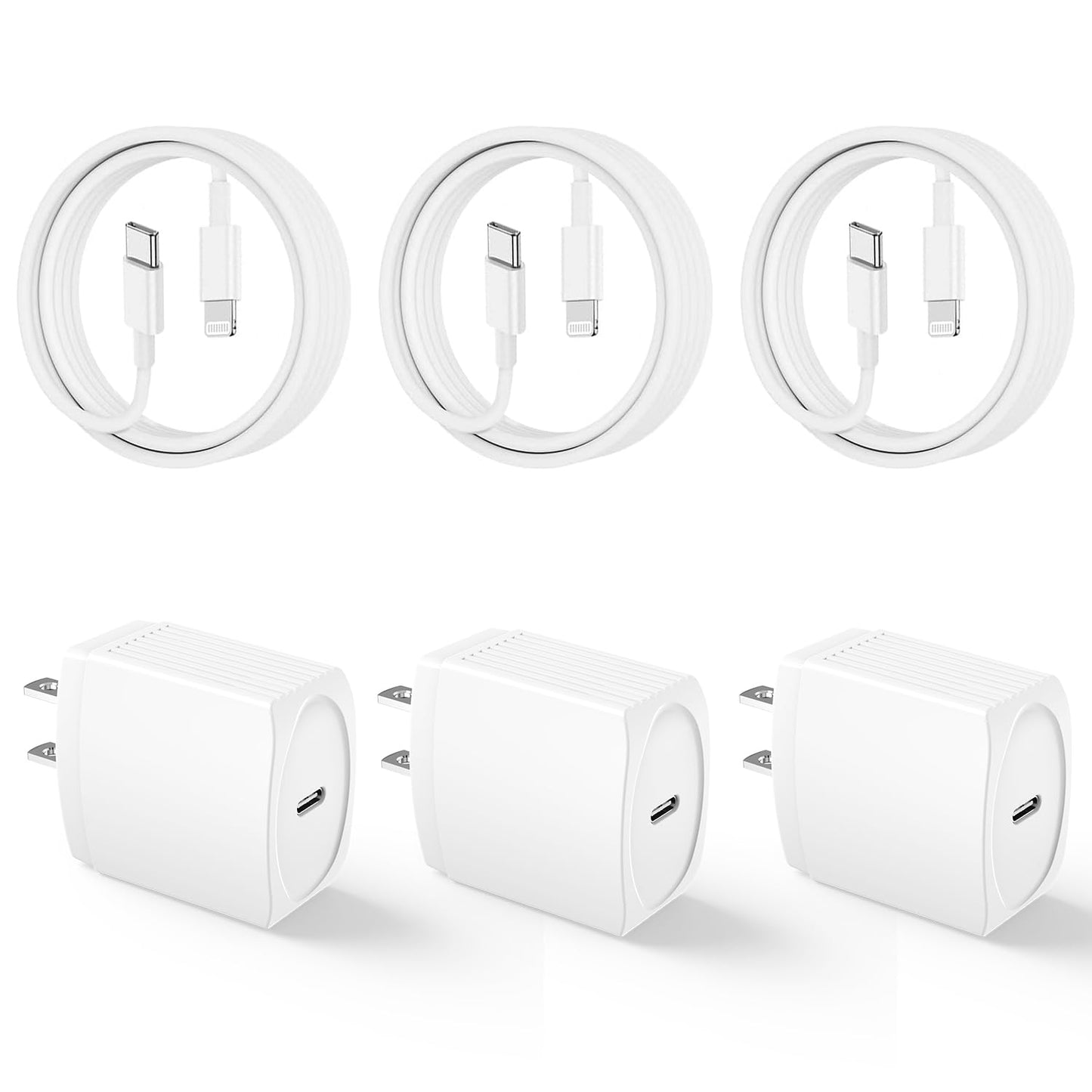 20W USB C Fast Charger 10 FT [MFi Certified] Compatible with iPhone 14 13 12 11 XS XR X 8 iPad, 3 Pack PD Wall Charger Block with 10FT Long Type C Lightning Cable (White)