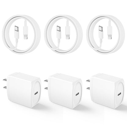 20W USB C Fast Charger 10 FT [MFi Certified] Compatible with iPhone 14 13 12 11 XS XR X 8 iPad, 3 Pack PD Wall Charger Block with 10FT Long Type C Lightning Cable (White)