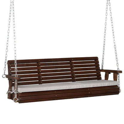VINGLI Heavy Duty 880 LBS Patio Wooden Porch Swing Outdoor with Extra Cushion, Farmhouse Hanging Bench Tree Swing with Adjustable Chains for Yard | Garden | Lawn | Balcony (5 FT, Rustic)
