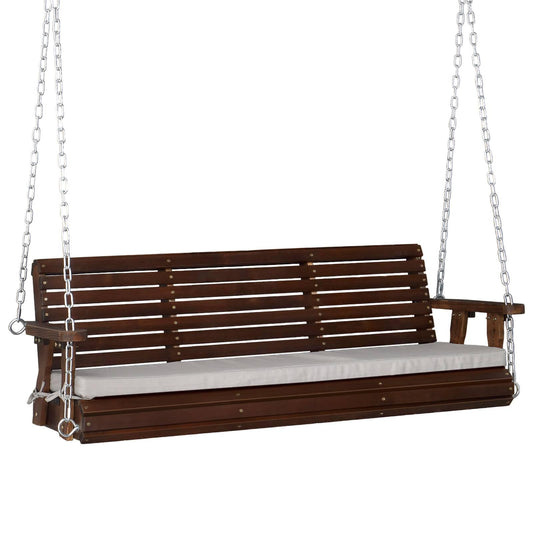 VINGLI Heavy Duty 880 LBS Patio Wooden Porch Swing Outdoor with Extra Cushion, Farmhouse Hanging Bench Tree Swing with Adjustable Chains for Yard | Garden | Lawn | Balcony (5 FT, Rustic)