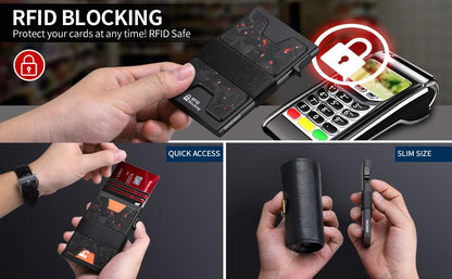 SEMORID Slim Wallet for Men, Minimalist RFID Blocking Mens Card Wallet - Pop Up Credit Card Holder, Thin Metal Case with Cash Band, Hold 12+ Cards