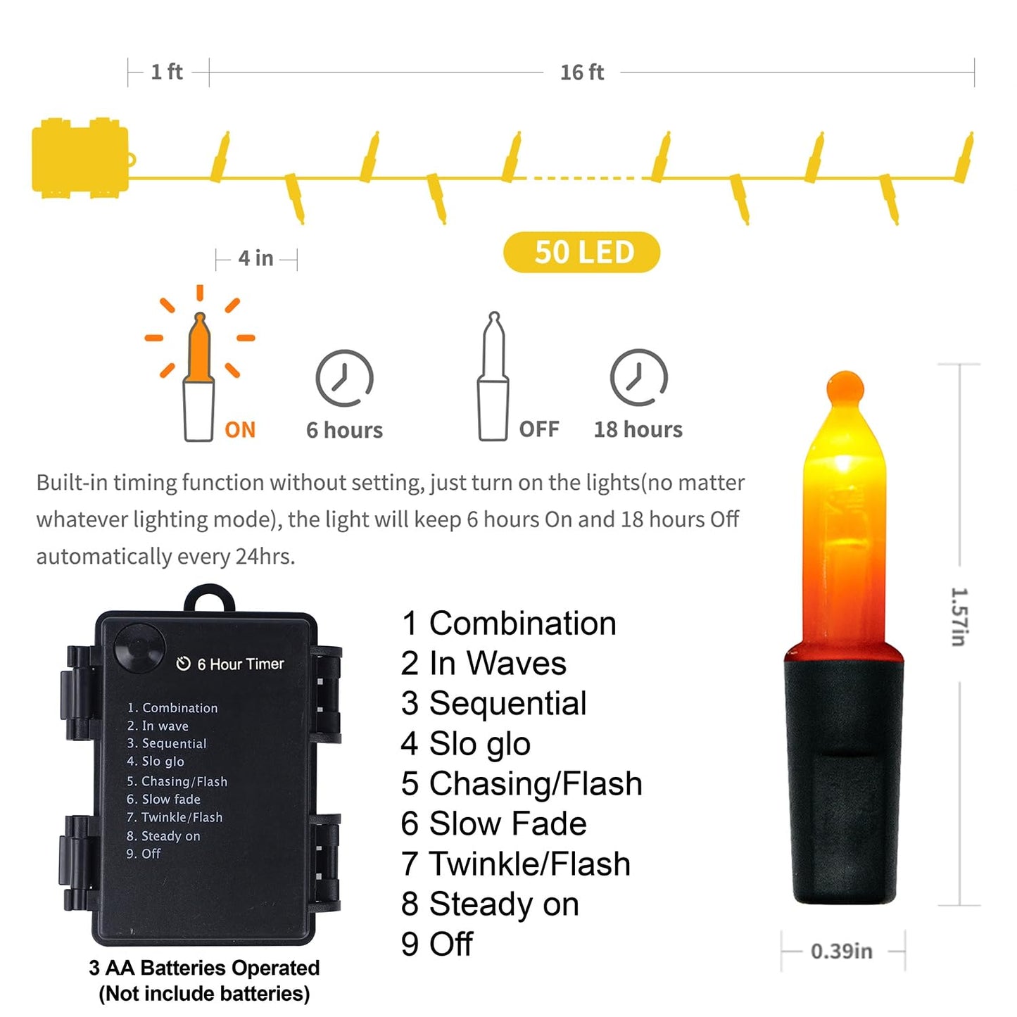 WATERGLIDE 2 Pack 50 LED Outdoor Halloween Lights, 16 FT Mini String Light with 8 Modes, Waterproof Battery Operated Tree Lights for Indoor Outdoor Patio Garden Party Decoration, Orange & Purple