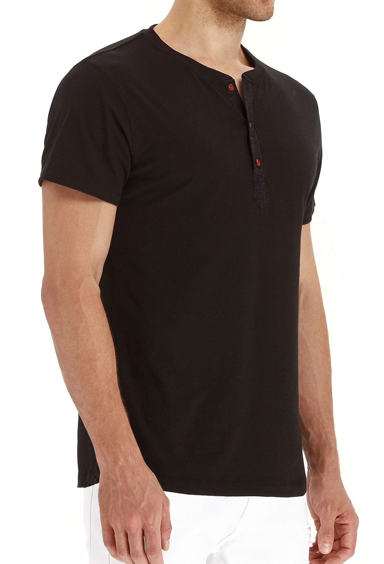 NITAGUT Mens Fashion Casual Front Placket Basic Short Sleeve Henley T-Shirts (L, 02 Black)