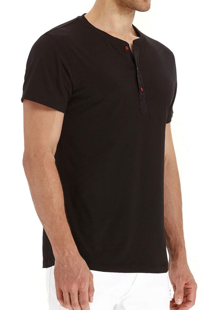NITAGUT Mens Fashion Casual Front Placket Basic Short Sleeve Henley T-Shirts (L, 02 Black)