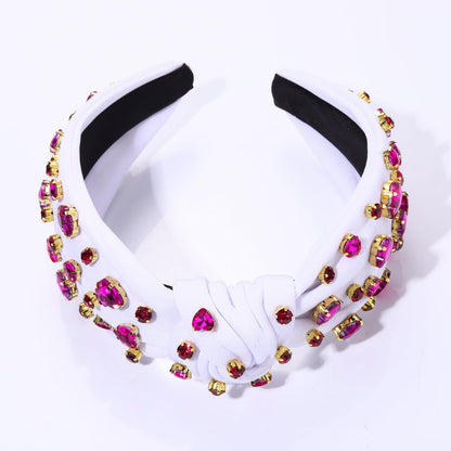 YAHPERN Valentine’s Day Headband for Women Red Pink Heart Knotted Headband Jeweled Rhinestone Crystal Wide Top Knot Hairband Valentine’s Day Hair Accessories Holiday Gifts (Crystal Heart 2)