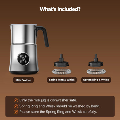 Milk Frother and Steamer,Warm and Cold Foam Frother with 4 in 1 Function, 304 Stainless Steel Jug, 17.6oz/500ml and BPA Free