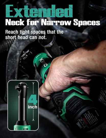 KIMO 3/8" Extended Electric Ratchet Wrench Set, 40 Ft-Lbs 400 Rpm 12V Cordless Ratchet Wrench w/ 2-Pack 2.0 Ah Batteries, 1 Hour Fast Charger & 8 Sockets, Power Ratchet w/Variable Speed & LED Light