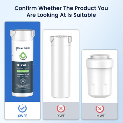 GLACIER FRESH Water Filter Compatible with XWFE (Built-in CHIP), Replacement for GE XWFE, XWF Refrigerator Water Filter NSF/ANSI 42 Certification Pack of 1