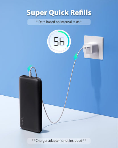 Miady 2-Pack 10000mAh Dual USB Portable Charger, USB-C Fast Charging Power Bank, Backup Charger for iPhone 15/14/13, Galaxy S23/22, Pixel and etc