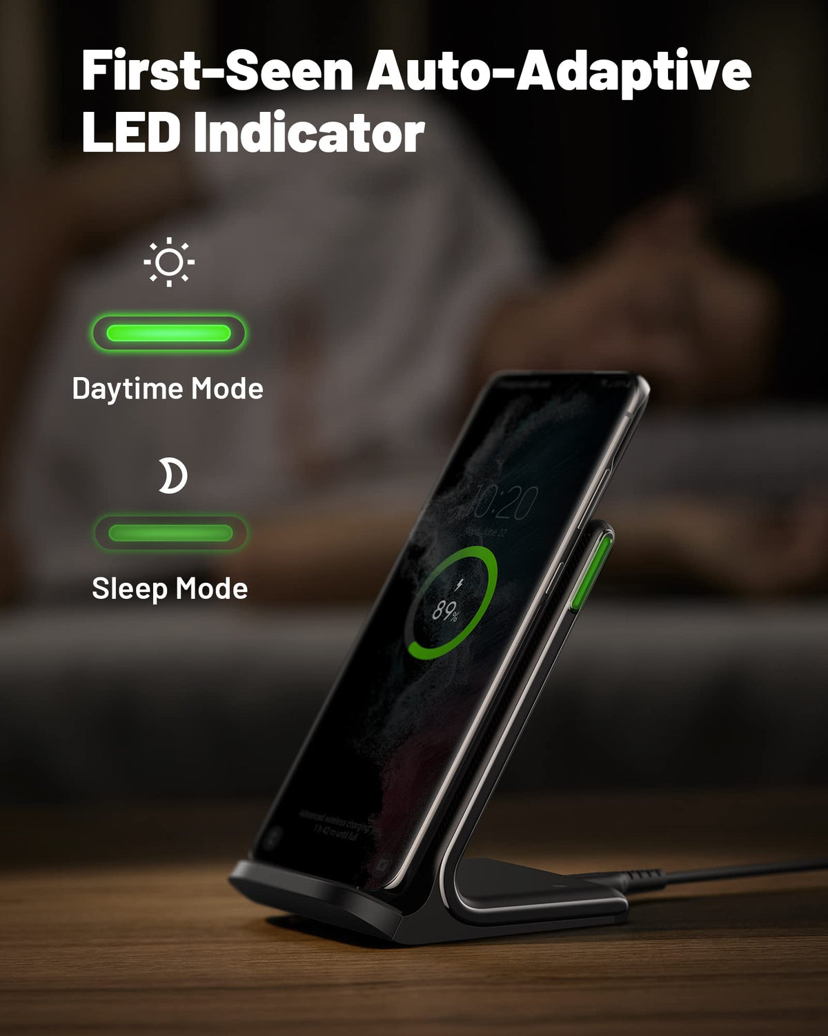 INIU Wireless Charger, 15W Fast Qi-Certified Wireless Charging Station with Sleep-Friendly Adaptive Light Compatible with iPhone 16 15 14 13 Pro XS 8 Plus Samsung Galaxy S25 S24 S23 Note 20 Google etc