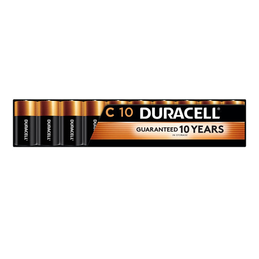 Duracell Coppertop C Batteries, 10 Count (Pack of 1), C Battery with Long-lasting Power, All-Purpose Alkaline C Battery for Household and Office Devices