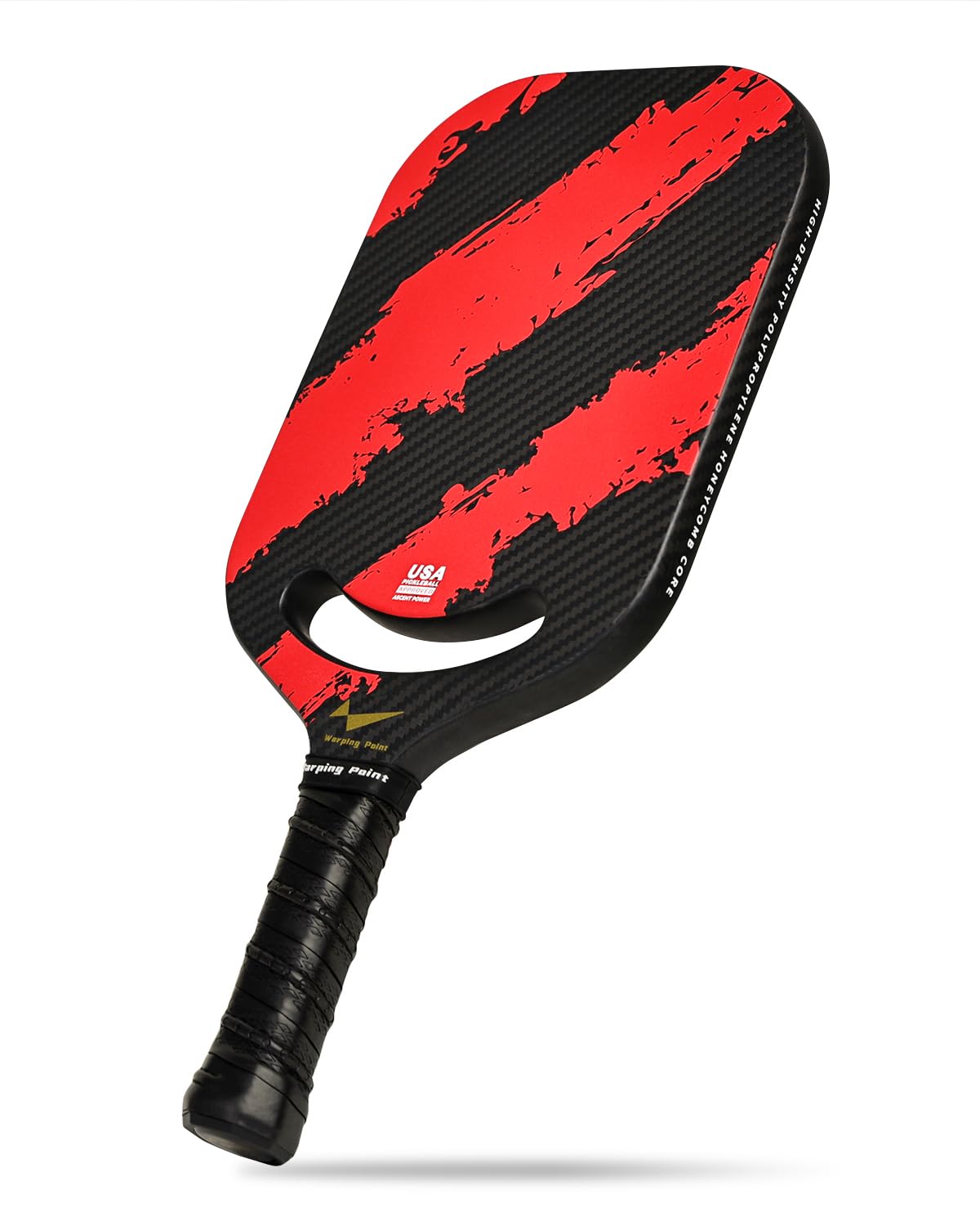 Warping Point Carbon Fiber Pickleball Paddle with Aero Throat, USAPA Approved Thermoformed Pickle Ball Rackets for Power & Spin, 16mm Polypropylene Honeycomb Core, Textured Carbon Grit Surface, Red