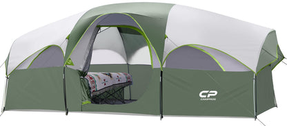 CAMPROS CP Tent 8 Person Camping Tents, Weather Resistant Family Tent, 5 Large Mesh Windows, Double Layer, Divided Curtain for Separated Room, Portable with Carry Bag