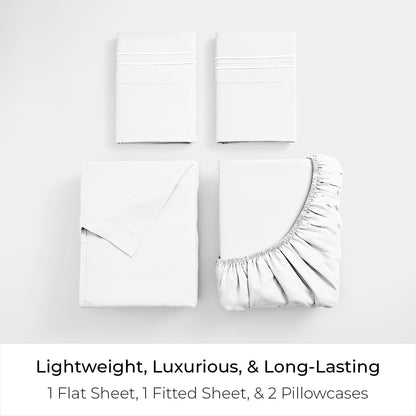 Mellanni King Sheets Set - 4 PC Iconic Collection Bedding - Hotel Luxury, Extra Soft, Cooling Bed Sheets - Wrinkle, Fade, Stain Resistant (King, White)