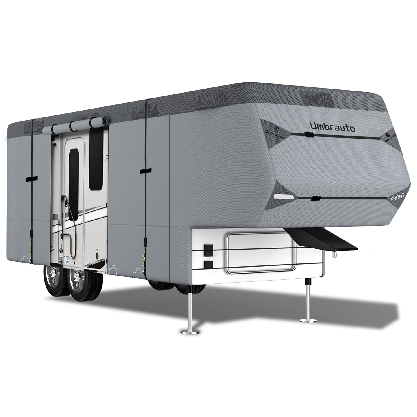 Umbrauto 5th Wheel RV Cover Upgraded 7 Layers Top Anti-UV Waterproof Breathable Camper Covers Fits 31' - 34' Travel Trailer Motorhome with 2Pcs Extra Straps & Gutter Covers