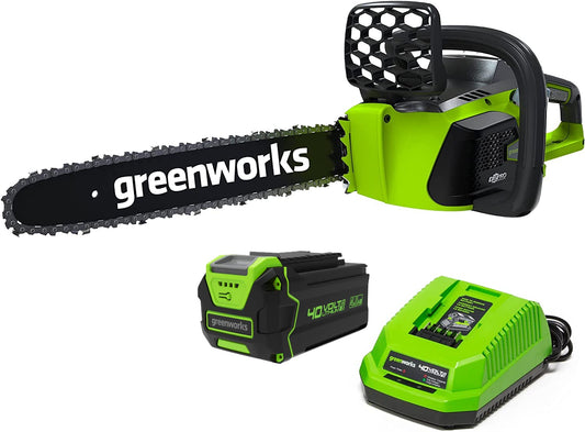 Greenworks 40V 16" Brushless Cordless Chainsaw, 4.0Ah Battery and Charger Included