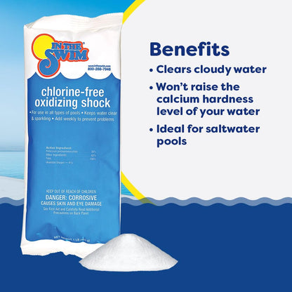 In The Swim Chlorine-Free Pool Shock – Quick Dissolving, Fast-Acting, Shock-Oxidizer for Swimming Pools, Spas, and Salt Chlorinated Pools Compatible - 12 x 1 Pound Bags