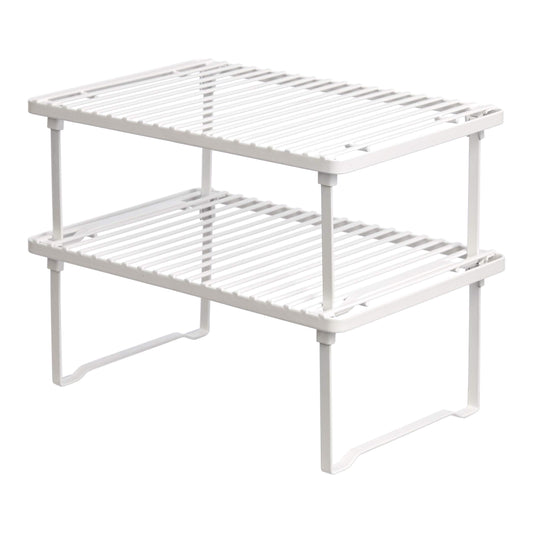 Amazon Basics Stackable Metal Kitchen Storage Shelves for Dishes, 12.5" L x 8" D x 4.5" H, Set of 2, White
