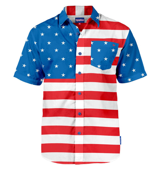 Tipsy Elves Red White and Blue American Flag Patriotic Button Down Shirt for Men Size Large