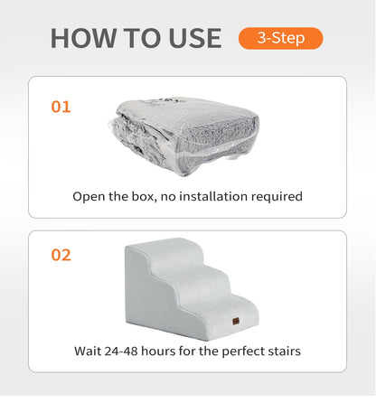 Made4Pets Dog Stairs Ramp for Small Dogs 15.7" H, 3-Step Dog Steps for Bed Couch Sofa and Chair, 35D Foam Pet Steps for Small Dogs and Cats, Non-Slip Bottom Pet Stairs, Light Grey