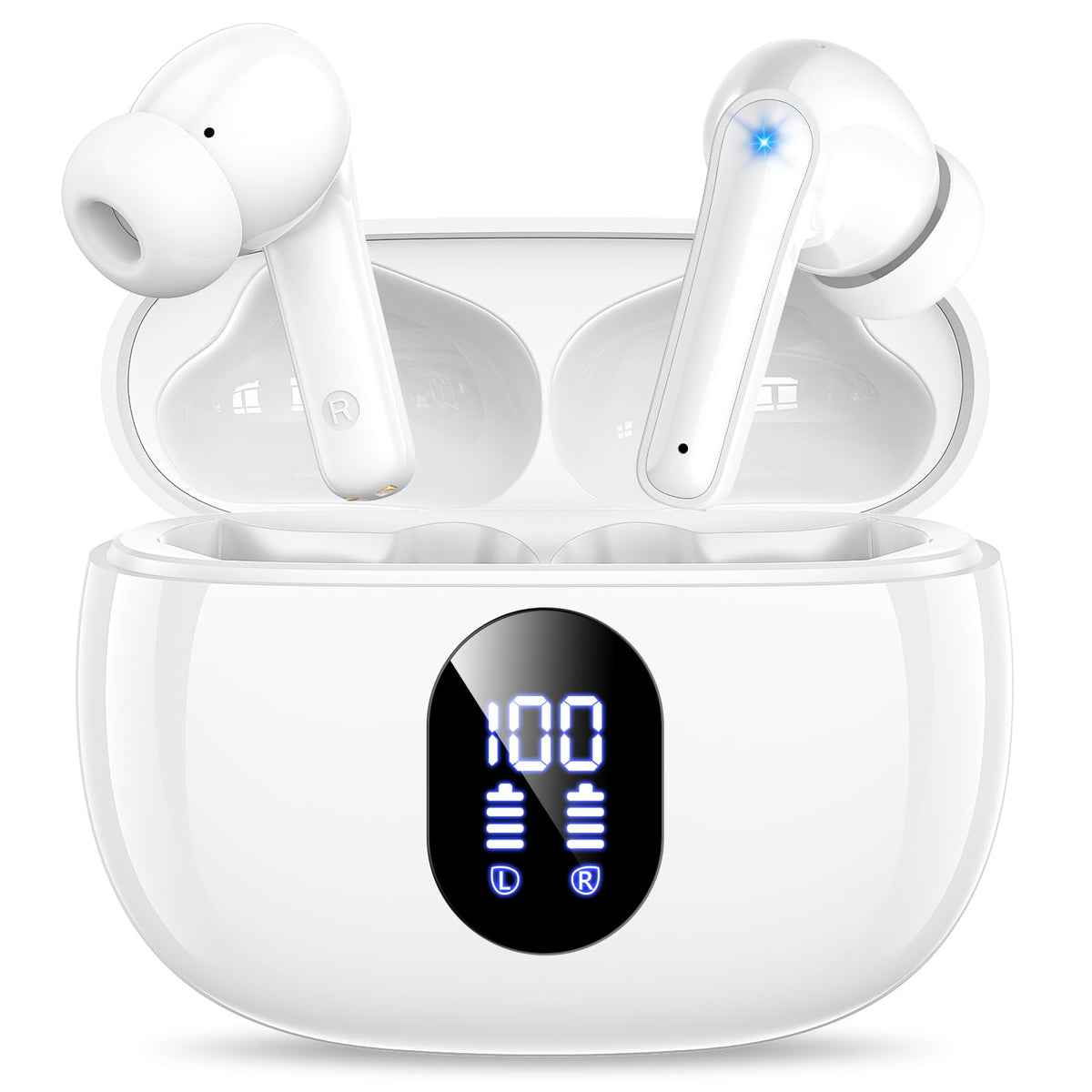 Wireless Earbuds, Bluetooth Ear Buds with Big Bass Stereo Sound, 48 Hours Playtime, Lightweight in-Ear Fit Earphones, IPX7, Hands-Free Calls with AI for iPhone, Android, Pad, Sports, Workout White