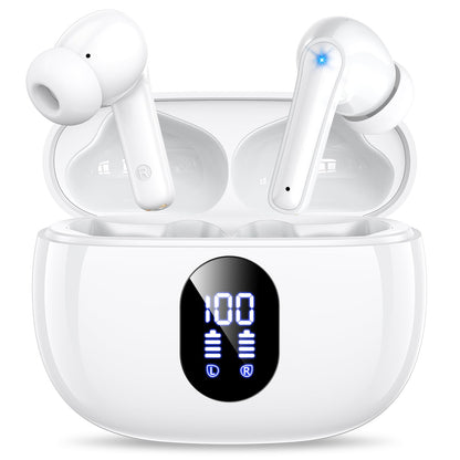 Wireless Earbuds, Bluetooth Ear Buds with Big Bass Stereo Sound, 48 Hours Playtime, Lightweight in-Ear Fit Earphones, IPX7, Hands-Free Calls with AI for iPhone, Android, Pad, Sports, Workout White