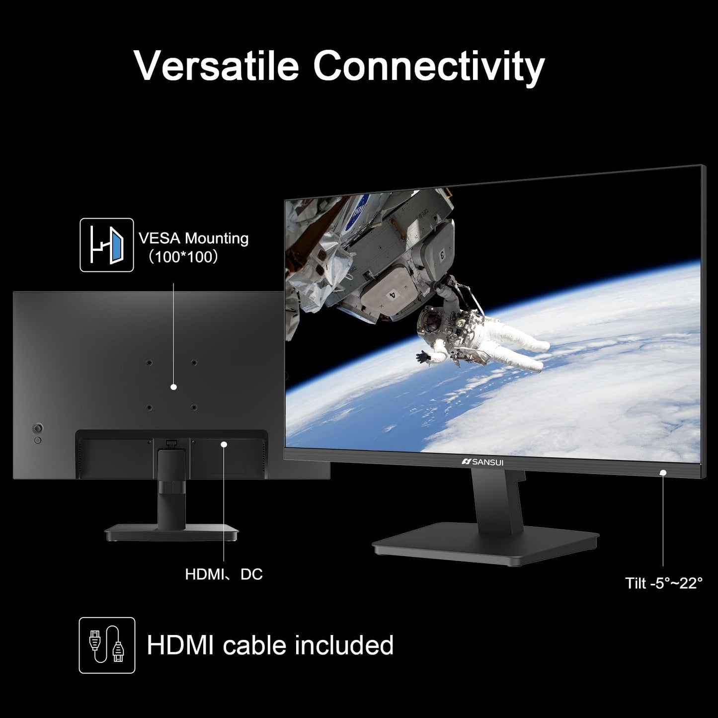 SANSUI 27-Inch IPS Monitor, 120Hz, Full HD 1920x1080, HDMI and DisplayPort, VESA Mountable