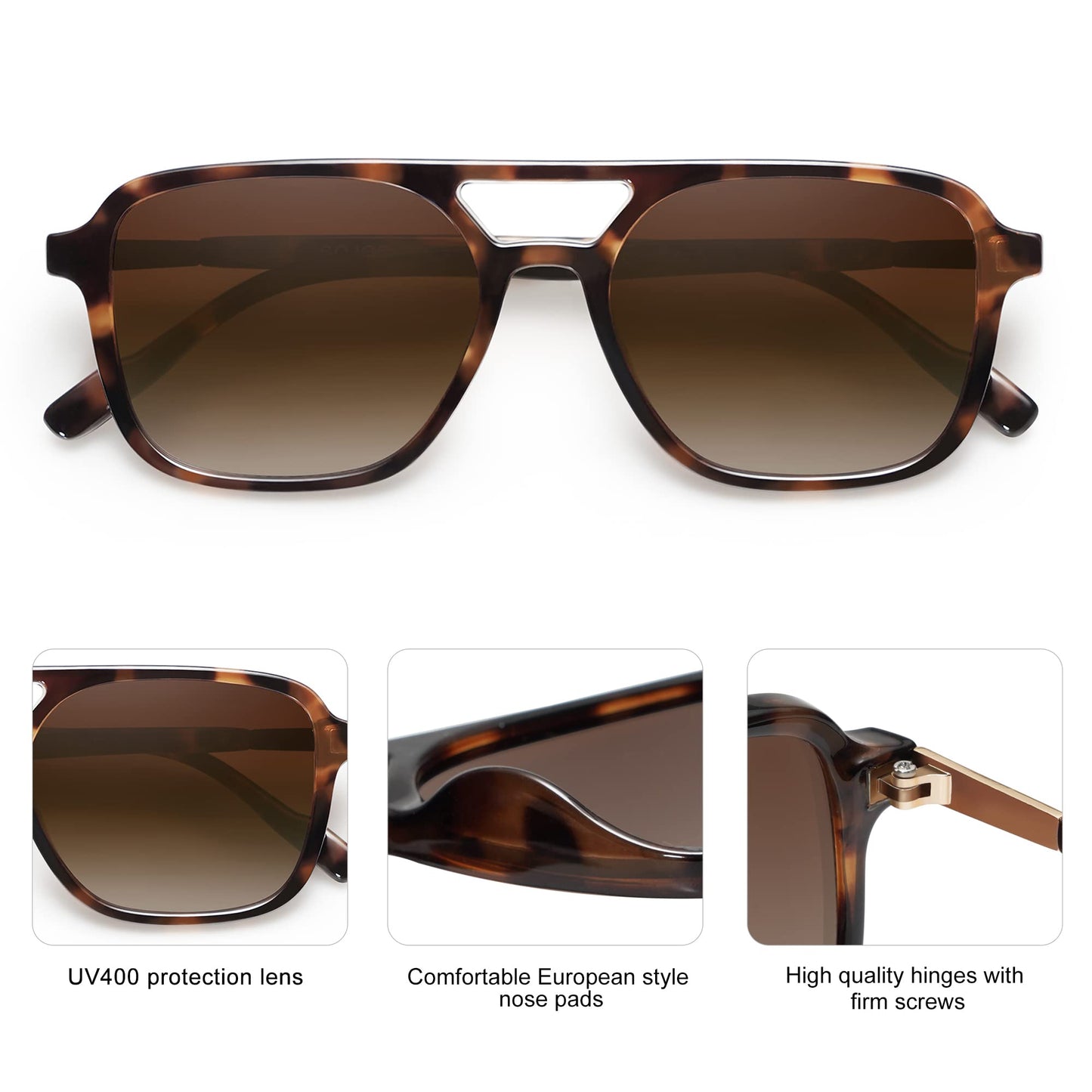 SOJOS Retro Aviator Sunglasses for Women Men,Trendy Rectangle Womens Mens Shades Sun Glasses SJ2202 Tortoise Frame Brown Grading Lens