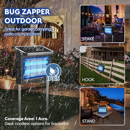 Solar Bug Zapper 4500V, Waterproof Mosquito Zapper Fly Traps Outdoor Patio