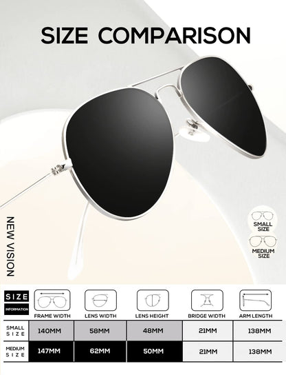 KALIYADI Polarized Aviator Sunglasses for Men Women Metal Sun glasses UV Blocking, 3 PACK(Golden Black/Silvery Black/Night Vision, 62mm)