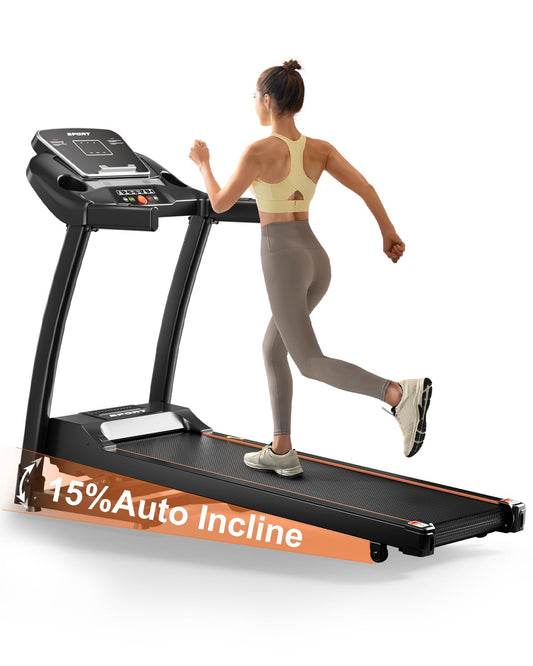 Treadmills for Home, 0-15% Auto Incline, 3.0HP Folding Treadmills for Running Walking with 300 LBS Weight Capacity, Bluetooth & Heart Rate Sensors, Hydraulic Folding