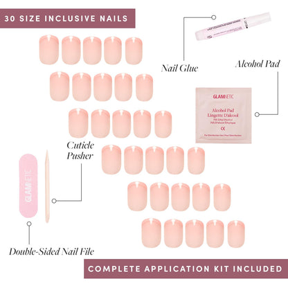 Glamnetic Press On Nails - French Peach | Super Short Round Fake Nails with Peach French Tips and Glossy Finish, Reusable Spring Nails | 15 Sizes - 30 Nail Kit with Glue