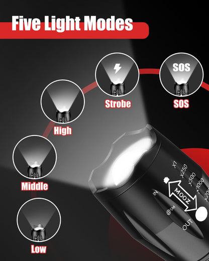 Victoper LED Flashlight 2 Pack, Bright 3500 Lumens Tactical Torch High Lumens with 5 Modes, Waterproof Zoomable Flash Light for Outdoor, Gifts for Camping Essentials Gear