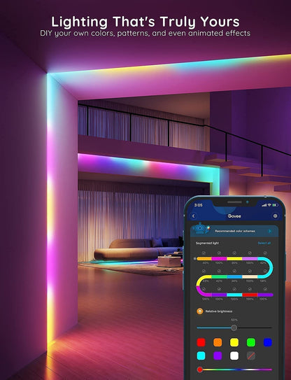 Govee 100ft RGBIC LED Strip Lights, Smart LED Lights Work with Alexa and Google Assistant, LED Lights for Bedroom WiFi App Control Segmented DIY Multiple Colors, Color Changing Light, NOT Waterproof