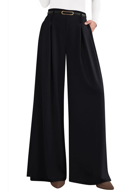 PRETTYGARDEN Womens Spring Trendy Wide Leg Trousers 2026 High Elastic Waisted Extra Long Flowy Loose Pleated Palazzo Work Pants (Black,X-Large-Long)