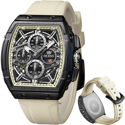 OLEVS Men Wrsit Watches White Luxury Square Watch Chronograph Analog Quartz Moon Phase Watch for Man Relojes De Hombre