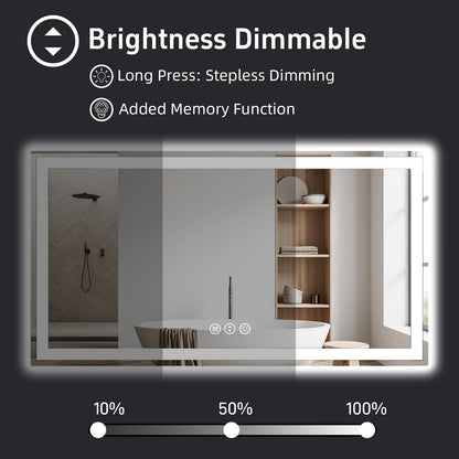 miskerm 55"x 30" LED Bathroom Mirror with Lights, Double Lighting Sources Dimmable, Anti-Fog Vanity Mirror with Lights, Lighted Bathroom Vanity Mirror for Wall Tempered Glass (Horizontal/Vertical)