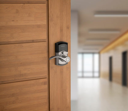 Kwikset SmartCode 955 Pembroke Light Commercial 10-Button Keypad Electronic Lever, Featuring Convenient Keyless Entry, 3-Year Batter Life and High Traffic Durability Satin Nickel