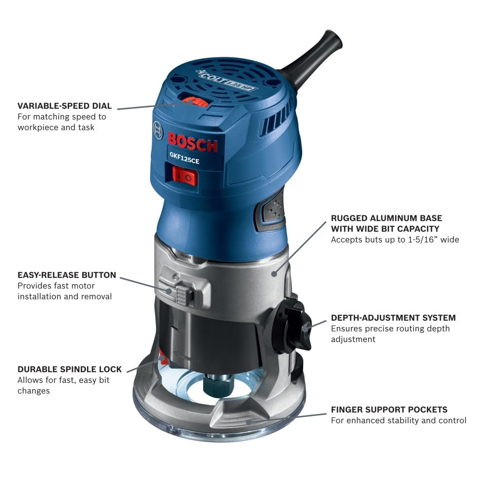 Bosch GKF125CEK Colt 1.25 HP (Max) Variable-Speed Palm Router Kit