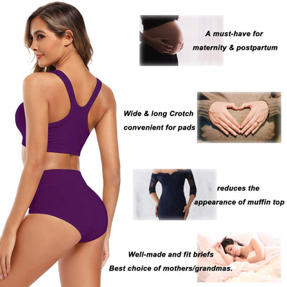 Molasus Women's Soft Cotton Underwear Briefs High Waisted Postpartum Panties Ladies Full Coverage Plus Size Underpants Pack of 5,Small