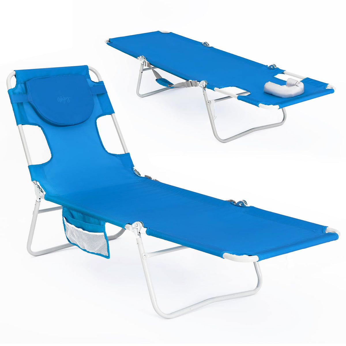 #WEJOY Folding Tanning Chair with Face Hole, 5 Positions Face Down Beach Lounge Chairs with Pillow for Outside Sunbathing Poolside (Blue)