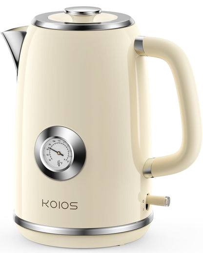 Electric Kettle 1.8L with Temperature Gauge, 1500W Fast Boiling Electric Tea Kettle, 100% Stainless Steel Retro-Style Hot Water Kettle Electric - Glowing LED Light, Auto Shut-Off & Boil-Dry Protection